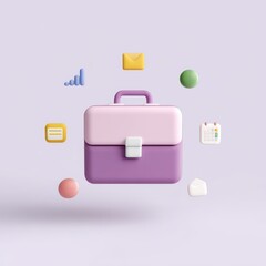 Poster - Colorful Digital Briefcase Surrounded by Business Icons for Creative Work and Communication in a Modern Setting