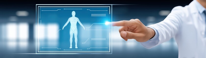 Poster - Doctor Using Advanced Technology to Interact with Digital Human Anatomy Display in Modern Medical Environment