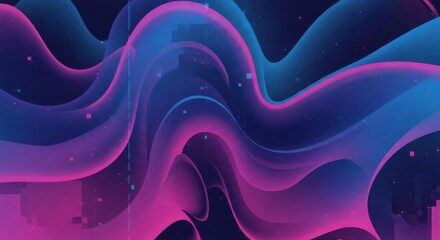 Poster - Vibrant Gradient Waves Abstract Background with Glowing Particles for Modern Designs