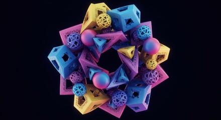 Poster - Colorful Geometric Fractal Sculpture Abstract Background Dynamic Visuals