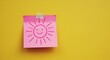 © Zanzaa - A cheerful sunshine sketch on a pink sticky note on a yellow background.