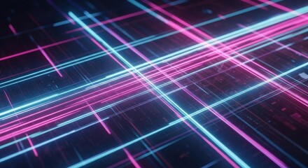 Poster - Abstract Background of Neon Lines and Digital Data Flow Technology