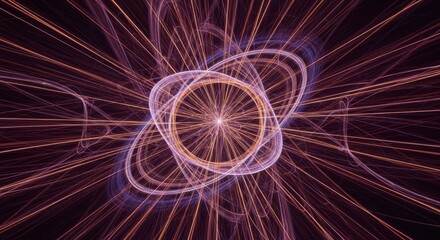 Poster - Abstract Glowing Energy Atom Structure with Particle Trails and Cosmic Rays Cosmic Background