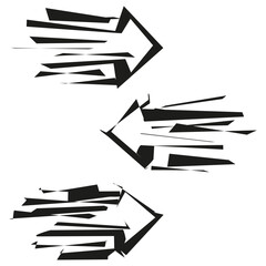 Poster - Sharp arrow trio. Jagged motion symbol. Rough speed Vector. Strong energy graphic.