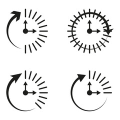 Poster - Clock progress icons. Radial gauge set. Time tracking Vector. Arrow cycle symbols.