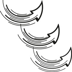 Poster - Curved arrow trio. Circular motion symbol. Sweeping speed Vector. Smooth flow graphic.