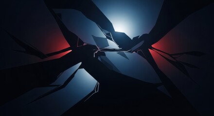 Poster - Abstract Background Connecting Hands in Collaborative Unity with Futuristic Glowing Blue and Red Light Elements