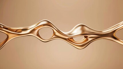Poster - Smooth, abstract golden structure flows gracefully, showcasing organic curves and openings that create sense of elegance and fluidity