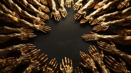  - Golden hands forming circle on dark surface create striking visual. intricate details and textures evoke sense of unity and connection