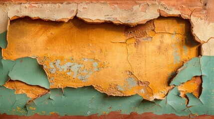 Poster - Peeling paint on abandoned wall reveals layers of vibrant colors and textures, showcasing passage of time and decay