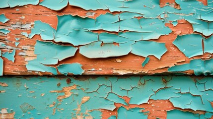 Poster - Peeling paint on old wall reveals layers of texture and color, showcasing rustic charm and weathered beauty