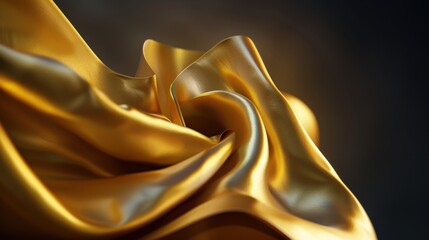 Poster - Luxurious gold fabric drapes elegantly, showcasing smooth curves and rich texture, evoking sense of opulence and warmth