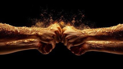 Poster - Abstract hands coming together in glowing light, symbolizing unity and strength, with burst of energy and texture