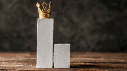 Poster - Creative abstract representation of rising bar graph with golden crown symbolizing success and achievement