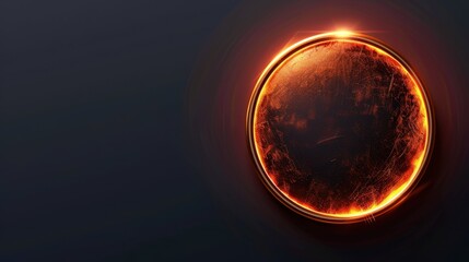 Poster - Glowing abstract badge with shiny, textured surface, radiating warmth and energy against dark background