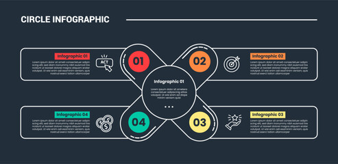 Aufkleber - circle shape infographic process diagram with x cross shape with round rectangle box on quadrant structure with dark background bright outline style