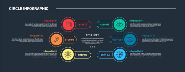 Poster - circle shape infographic process diagram with small circle create round list on opposite direction w
