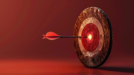 Poster - Wooden bullseye target with glowing center and arrow striking it, symbolizing precision and focus