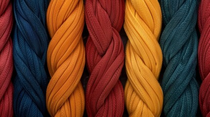 Poster - Colorful threads braided into strong rope create vibrant display of texture and design, showcasing rich hues of blue, red, orange, and green