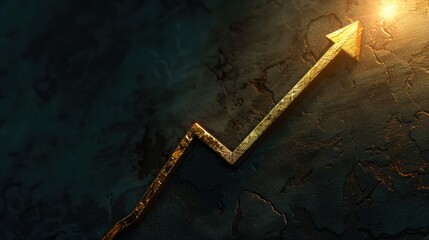 Poster - Golden arrow pointing upward on textured surface symbolizes growth and success, radiating positivity and ambition