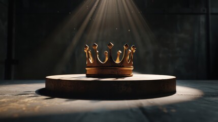 Poster - Glowing crown hovering over spotlighted platform creates majestic atmosphere, evoking feelings of royalty and elegance