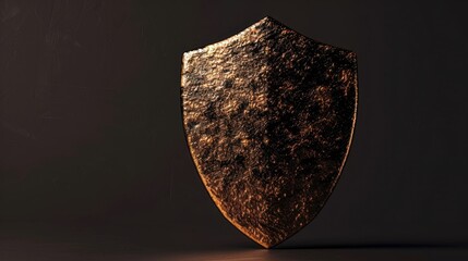 Poster - Glowing digital badge or shield with textured surface, radiating warm golden hue, symbolizes protection and strength