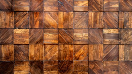 Poster - Wooden floor panel with square pattern, showcasing rich brown tones and polished finish, creating warm and inviting atmosphere