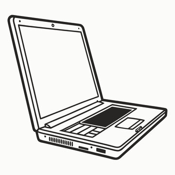 Open black laptop on white background technology