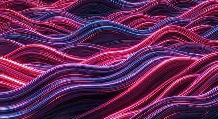 Poster - Vibrant Abstract Background with Wavy Neon Lines and Futuristic Glow
