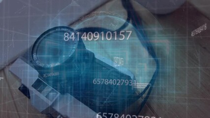 Poster - Interface overlay starting codes floating above lens visualizing data with HUD panels pulsing