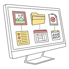 Aufkleber - Desktop computer screen displaying file folder, calendar, and image icons in a user interface layout