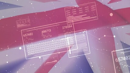  - Zooming Union Jack stripes spawning floating panels updating numbers and visualizing data growth