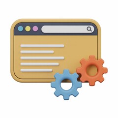Fototapete - Website Interface: Rendered website interface with prominent search bar and two gears in front, symbolizing settings, configuration, and web customization options.