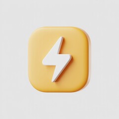 Poster - Lightning Bolt Icon: Minimalist white lightning bolt on yellow square with light gray background, modern clean aesthetic, symbolizing energy, power, and speed.