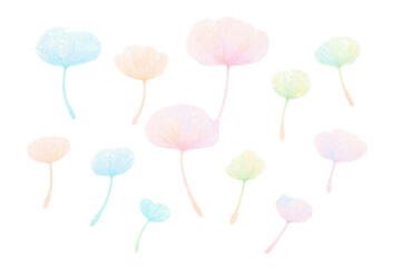 Poster - Soft watercolor flowers drifting delicately, blending pastel hues against translucent backdrop, evoking serene, dreamy mood