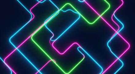 Poster - Vibrant Neon Lines Abstract Background With Intersecting Geometric Shapes
