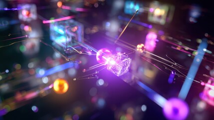 Poster - Abstract digital network design with vibrant glowing geometric forms.