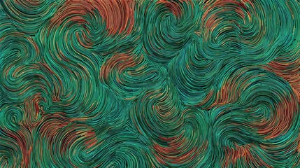 Fototapete - Abstract swirling patterns of teal and rust.
