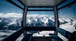 © CreziaWorks - Inside Modern Gondola with Snowy Mountain View and Clear Blue Sky
