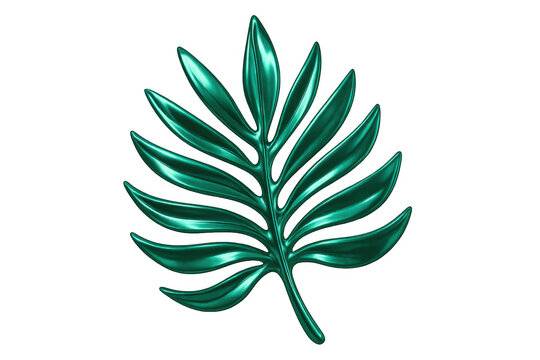 3d rendering of a shiny metallic green tropical leaf, isolated on transparent background, perfect for exotic summer projects