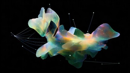 Poster - Abstract multicolored form with interconnected lines.
