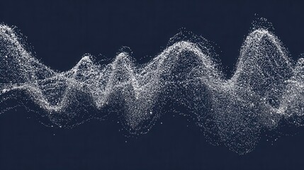 Poster - Abstract design of wavy particles on a dark background.