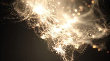 Fototapete - Abstract design of luminous, streaked strands against a dark background.