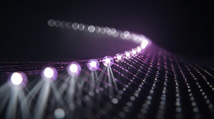 Fototapete - A network of glowing spheres in a dark background.