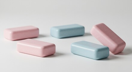 Poster - Pastel Rectangles: Pink and Blue Geometric Still Life on White Background
