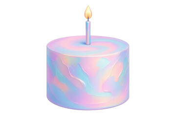 Poster - Pastel birthday cake glowing with single candle, 3d rendered on translucent surface, celebrating festive milestone moment
