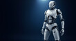 © saalim5226 - A sleek futuristic robot stands sentinel embodying innovation and a glimpse into tomorrow s technology against a dark