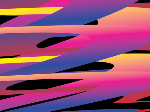 The colorful ribbon interweaving background with bright gradations (pink, purple, blue, yellow, orange) is dynamic and abstract on a black background, creating a modern and futuristic 3D visual effect