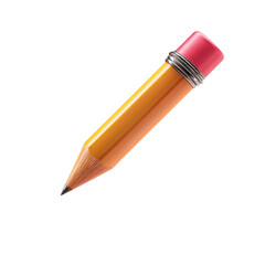 Poster - A detailed 3D icon representing a bright yellow pencil with a pink eraser and silver ferrule used for editing and creative tasks on a transparent background