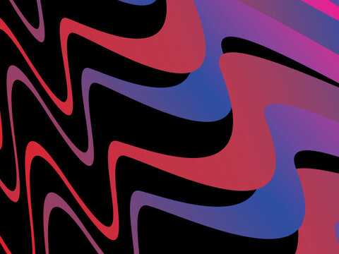 The colorful ribbon interweaving background with bright gradations (pink, purple, blue, yellow, orange) is dynamic and abstract on a black background, creating a modern and futuristic 3D visual effect